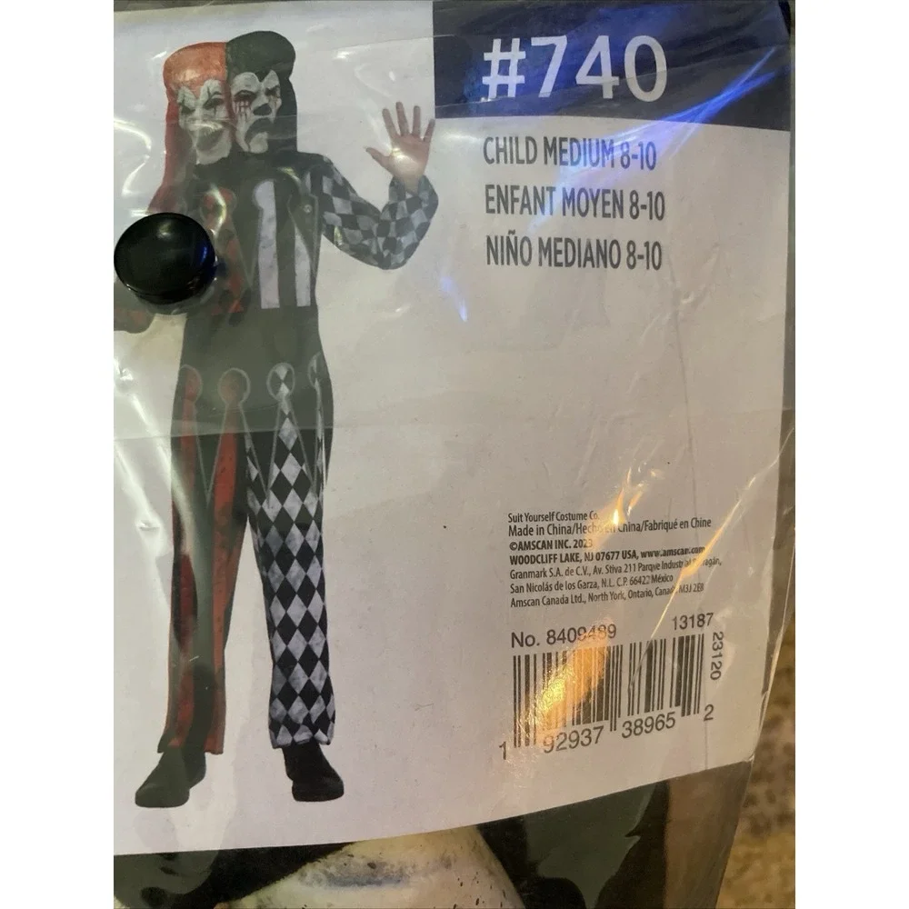 Two-Faced Jester Evil Clown Circus‎ Carnival (M) 8-10 Halloween Child Costume - Picture 12 of 13